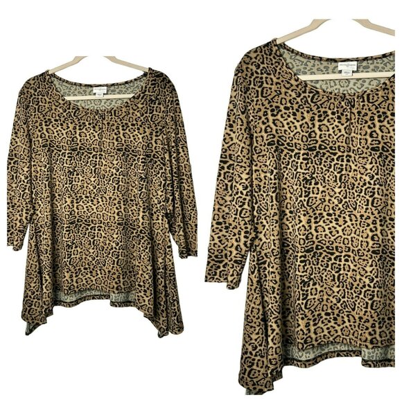 Jaclyn Smith Ladies Leopard Flowy Gorgeous Stylish 3/4 Sleeve Blouse SZ Large - Picture 1 of 8